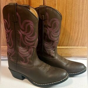 Smoky Mountain Youths 4 Monterey Western Cowboy Boots Faux Leather Brown/Pink